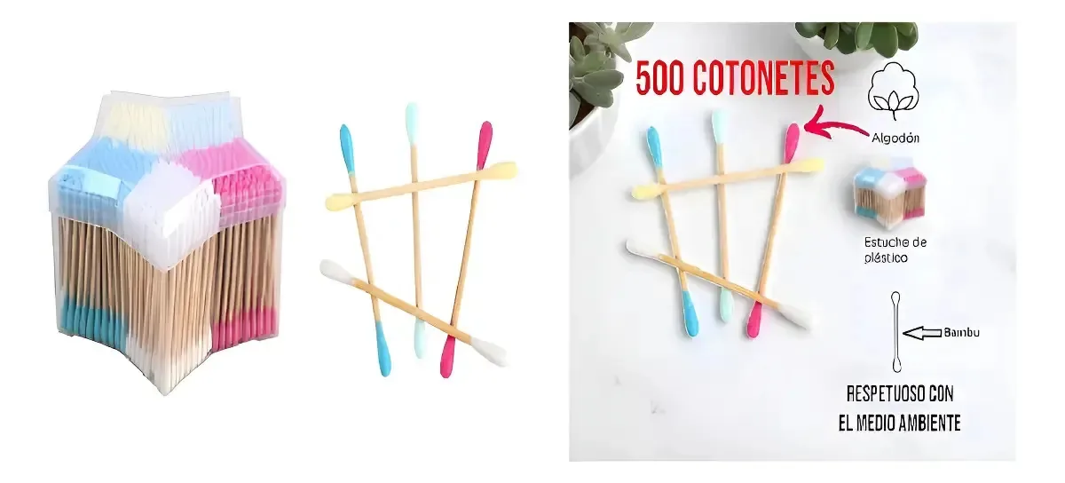 Cotonetes Biodegradáveis Hisopos Algodão em Bambu 500pçs