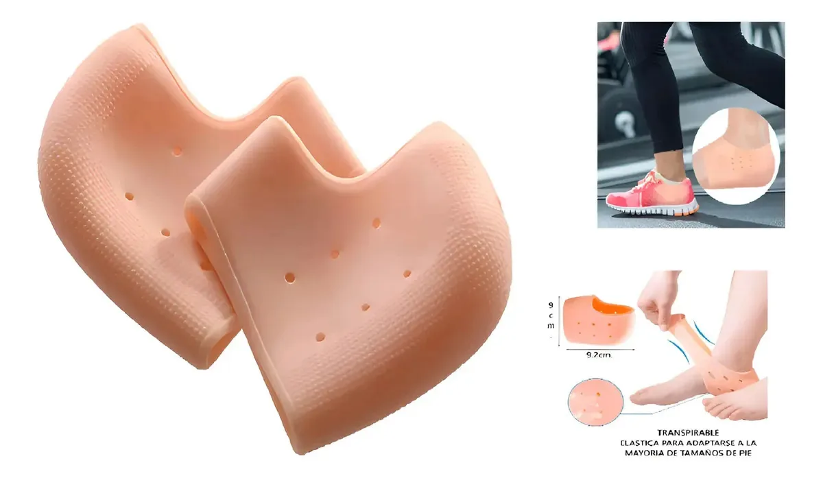 Par de protetor de calcanhar, almofadas de silicone para calcanhar, alívio da dor, bege, tamanho único