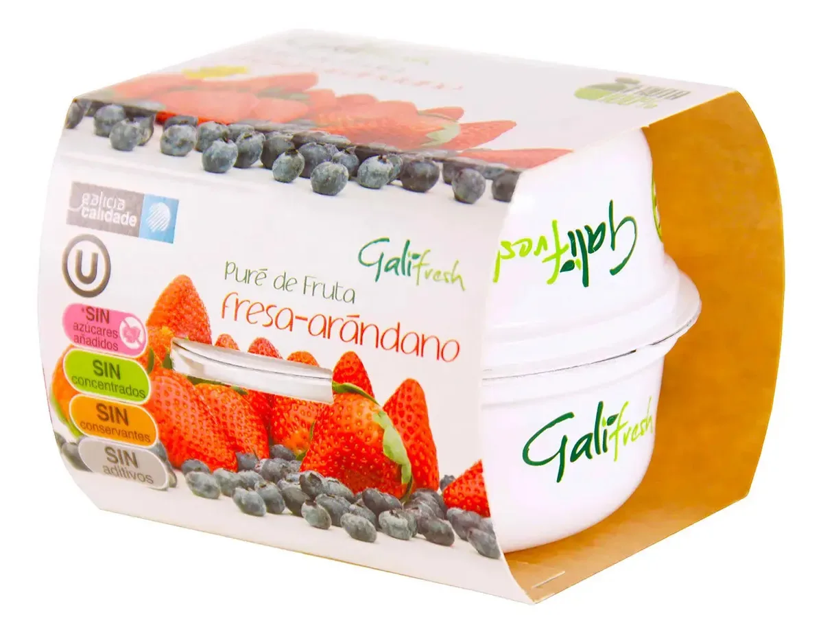 Purê Fruta Morango Mirtilo Pack 300g 100% Natural Galifresh