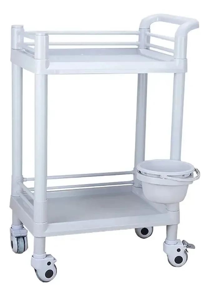 Carrinho móvel Aunevn, carrinho de serviço doméstico manual para caminhões de 2 prateleiras, para salão de beleza de spa, carrinho de ferramentas médicas ABS em rodas silenciosas com balde de...