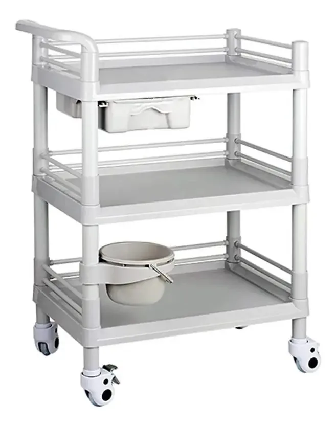 Caminhões de armazenamento manual Aunevn, carrinhos de cozinha móveis, carrinho de salão de beleza, carrinho rolante ABS, gaveta médica, rodas, alças, suja/branco/64 * 44 * 98 cm