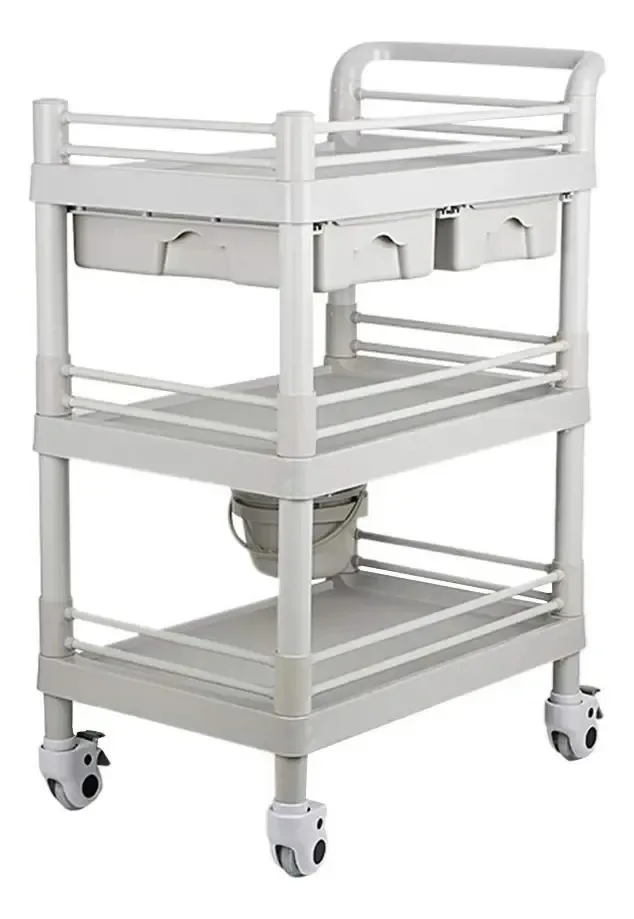 Caminhoneiros de armazenamento manual Aunven, carrinhos de movimentação de cozinha, carrinho utilitário de 3 níveis, carrinho utilitário com rodas para salão de beleza ABS com gavetas duplas