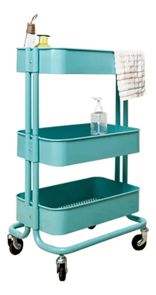 Caminhões de armazenamento manual Aunevn, carrinhos de cozinha móveis, carrinho móvel de beleza para salões de beleza, com rodas, bandeja de armazenamento de cabelo SPA/verde/normal