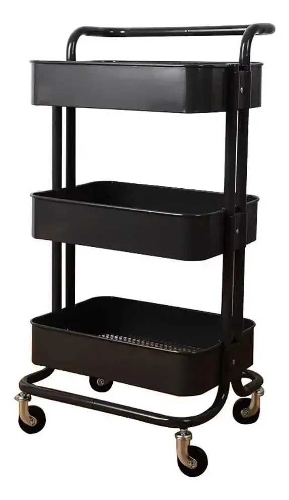 Caminhões de armazenamento manual Aunevn, carrinhos de cozinha móveis, 3 níveis com bandeja de armazenamento, carrinho rolante Mobile Beauty Spa Hair Style com rodas/preto/normal