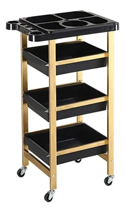 Caminhões de armazenamento manual Aunevn, carrinhos de cozinha móveis, carrinho de salão de beleza com 3 gavetas, suporte para eletrodomésticos, carrinho rolante, spa, capacidade de 20 kg/dourado/4...