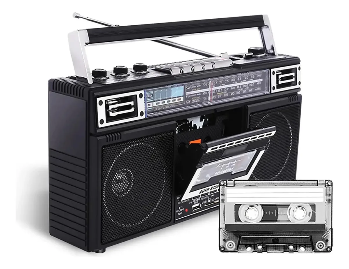 Leitor de cassetes Kehtu, gravador de cassetes retrô com slot USB/Micro SD, 3 bandas (am, Fm, Sw1-2) com função de transcrição, reprodução dupla de áudio HD, adequado para viagens
