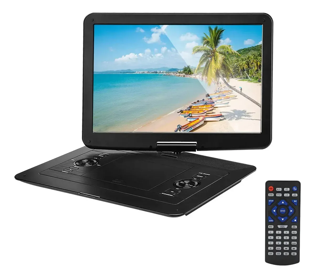 Leitor de DVD portátil, com tela giratória HD grande de 15,6 polegadas, controle remoto, ângulo ajustável de 270°, bateria recarregável de 8 horas, memória de desligamento, compatível com todas as...