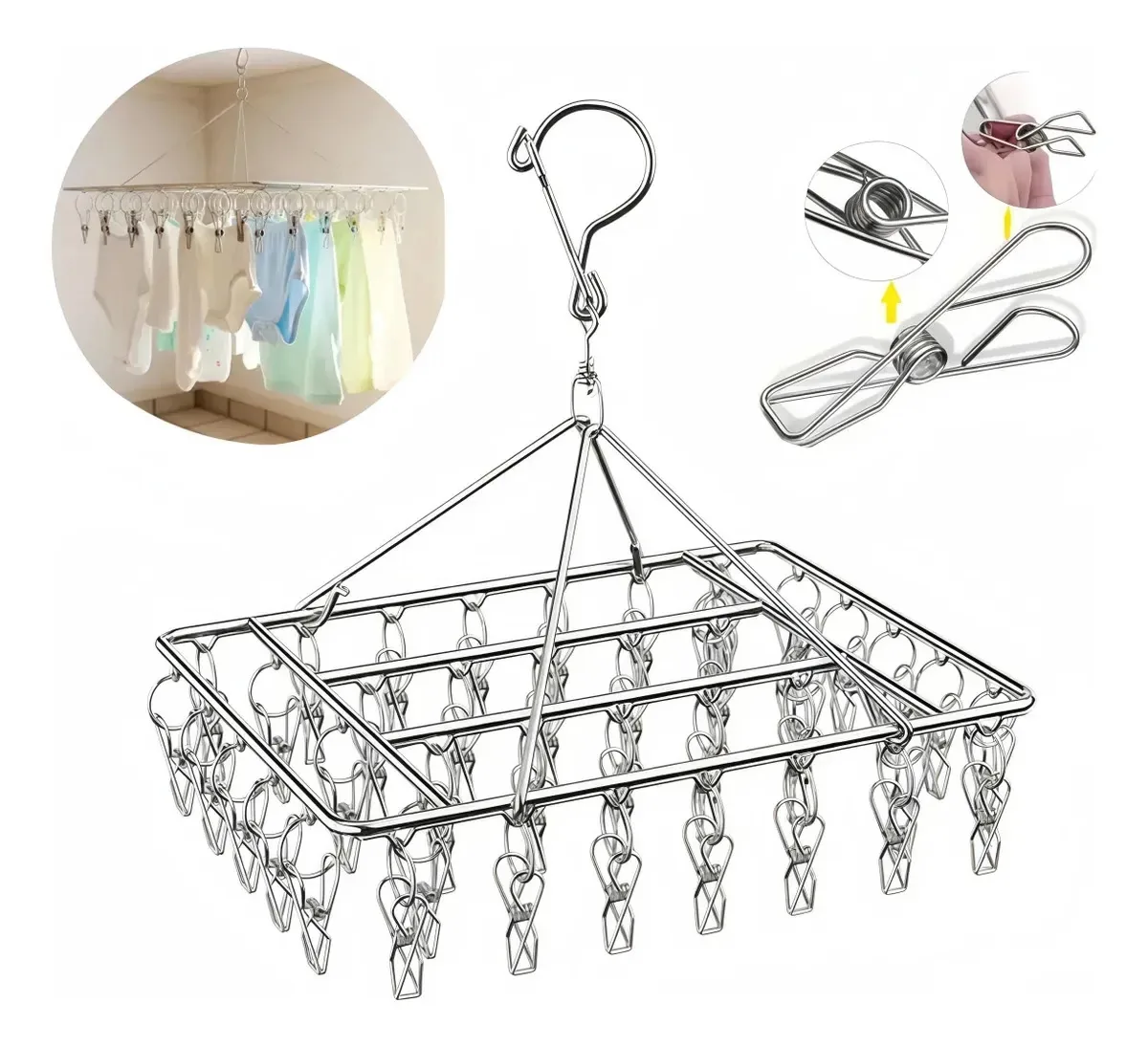 Varal Roupas Aço Inox Multiuso Meias Lingerie 40 Prendedores Varal De Calcinha Em Aço Inoxidável, Varal Roupa Intima,varal De Calcinha Para Balcões De Banheiro