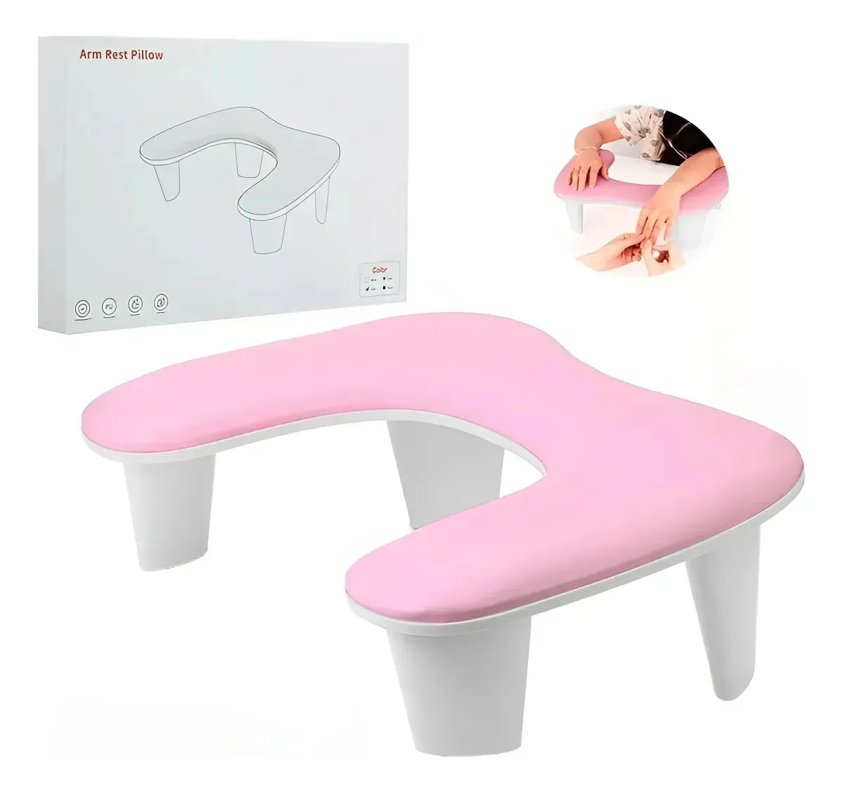 Almofada de manicure Nail Art com apoios de braços para unhas Cor: rosa escuro