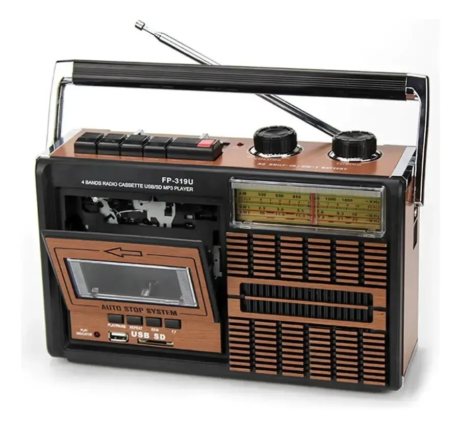 Rádio portátil Evanem, cassete e rádio FM Leitor portátil vintage Alto-falante FM Fm/Am/Sw1-2 Gravador de rádio de 4 bandas Rádio portátil antigo para viagens diárias