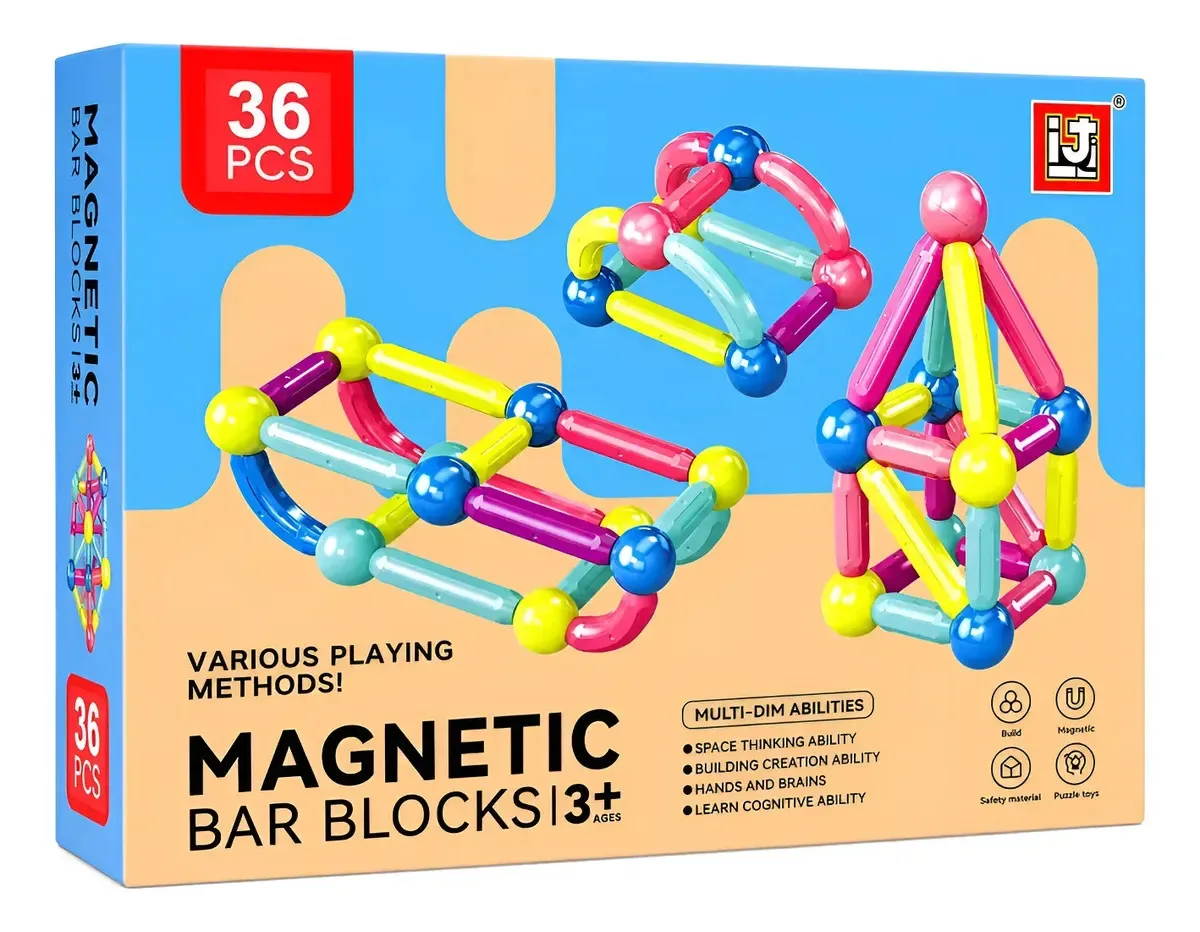 Blocos magnéticos criativos Giantoys para montar e reproduzir 36 blocos magnéticos