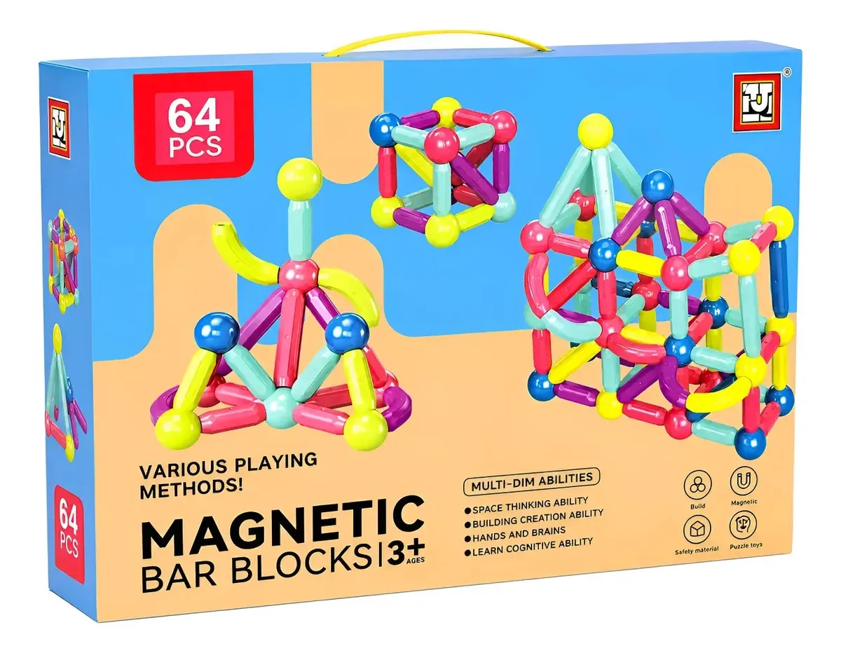 Blocos magnéticos criativos Giantoys para montar e reproduzir 64 blocos magnéticos