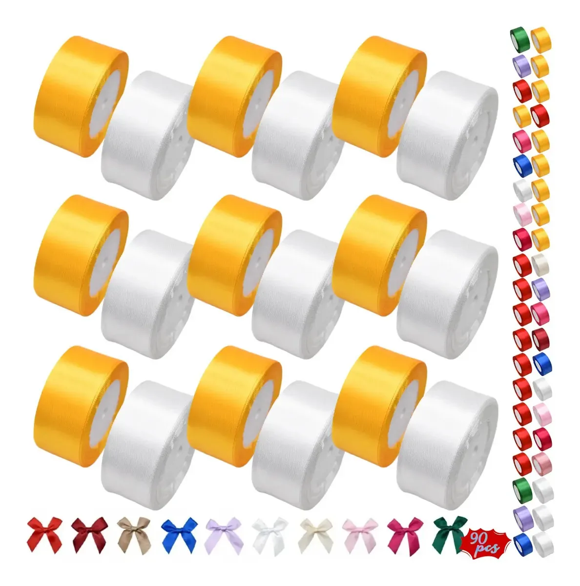 Cores de decoração de cetim Fita de cetim 3,8 cm Cor branco amarelo