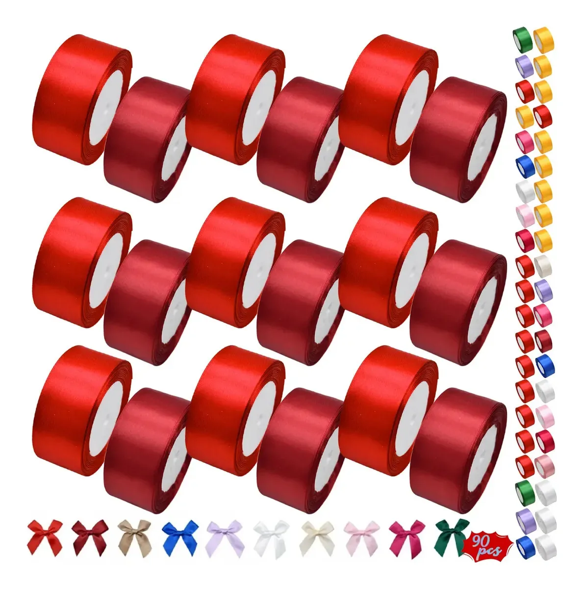 Cores de decoração de cetim: fita de cetim, 3,8 cm, cor: vermelho, vinho, vermelho