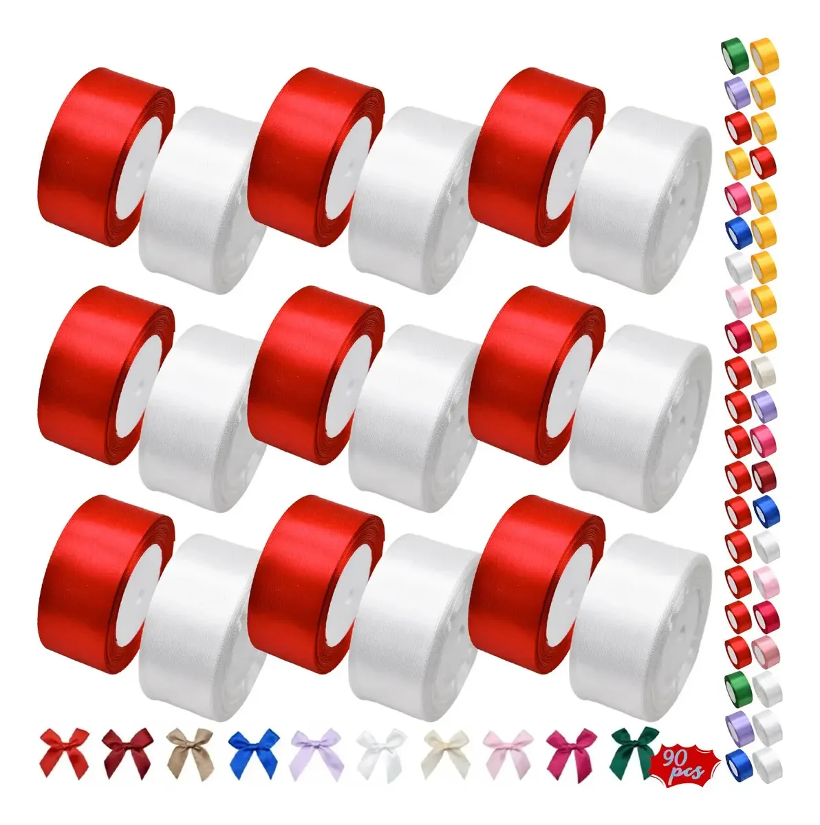 Cores de decoração de cetim Fita de cetim 3,8 cm Cor branco/vermelho