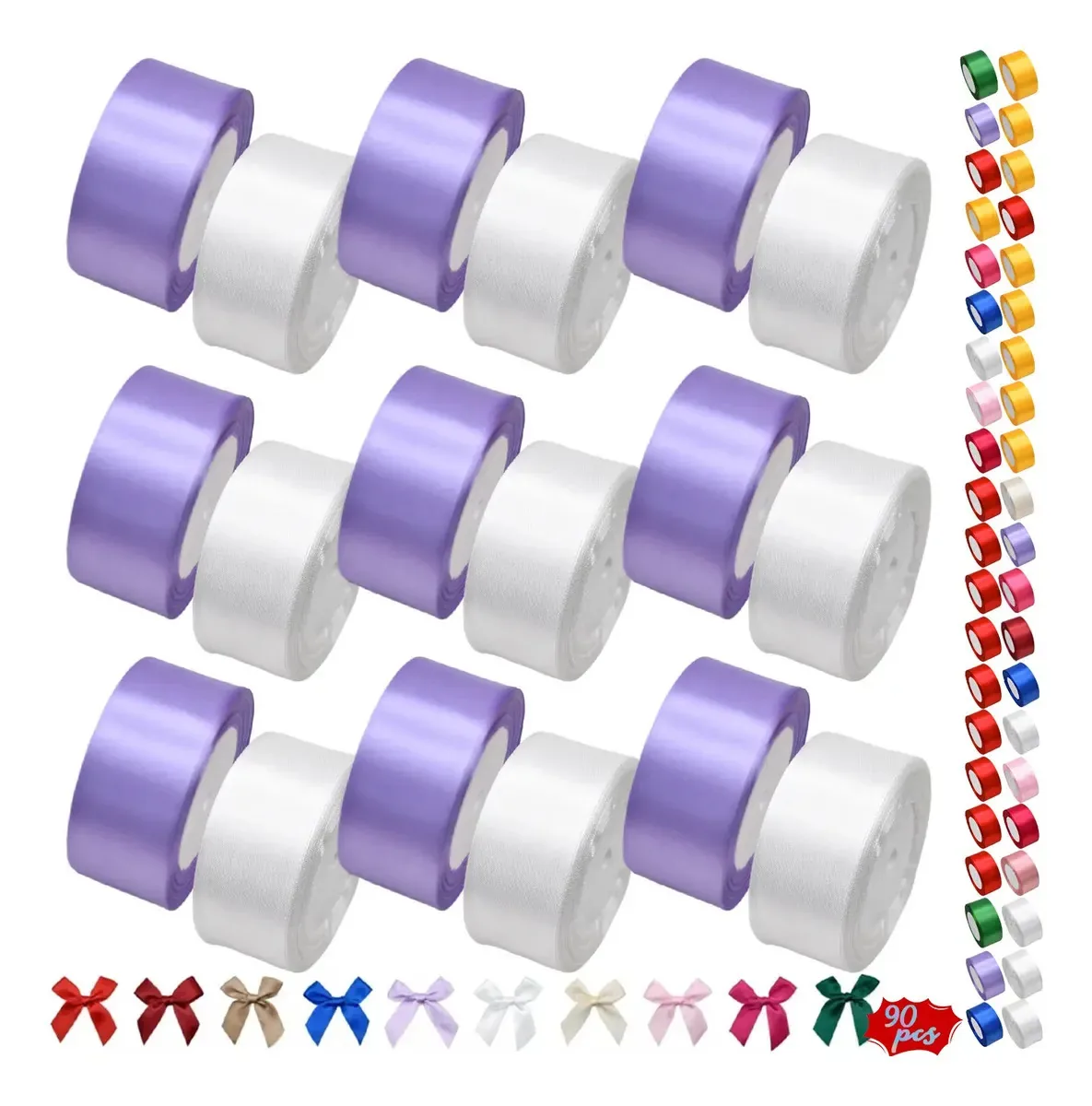 Cores de decoração de cetim Fita de cetim 3,8 cm Cor roxo/branco