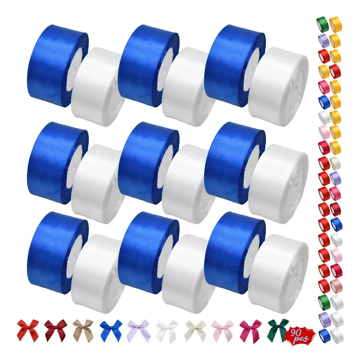 Cores de decoração de cetim Fita de cetim: 3,8 cm, cor: branco, azul