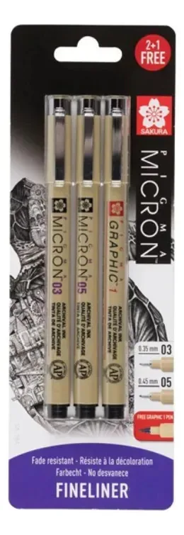 Conjunto de microfibra Sakura Pigma Micron 2 + 1 03 - 05 - Gráfico 1