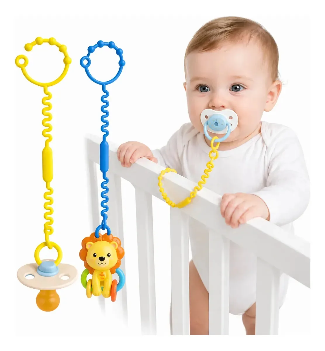 Conjunto de 2 correntes para porta-chupetas de silicone para bebês, brinquedos antiqueda multicoloridos