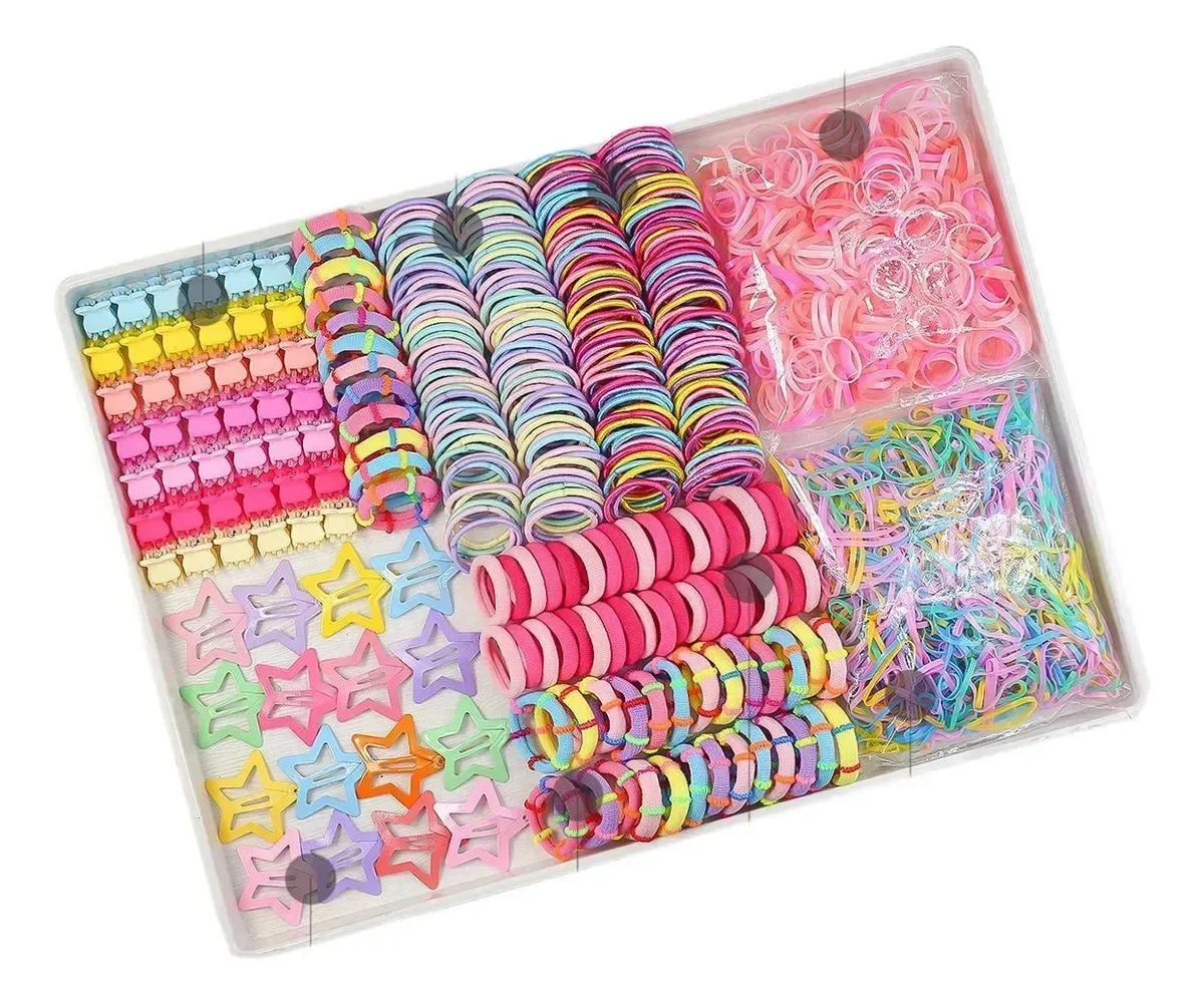 875 acessórios de cabelo para meninas, minifaixas coloridas, laços de cabelo duráveis para meninas, laços de cabelo coloridos na caixa