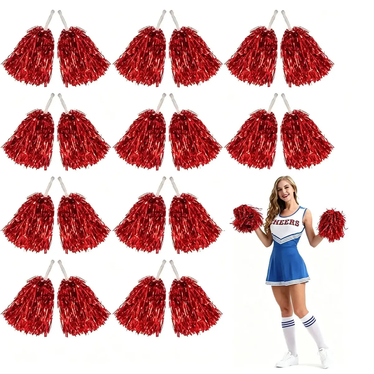 Pacote de 20 pompons de torcida, pompons de plástico para dança esportiva, pompons de torcida, flores à mão para esportes, dança, fantasias, festa noturna, cor vermelha