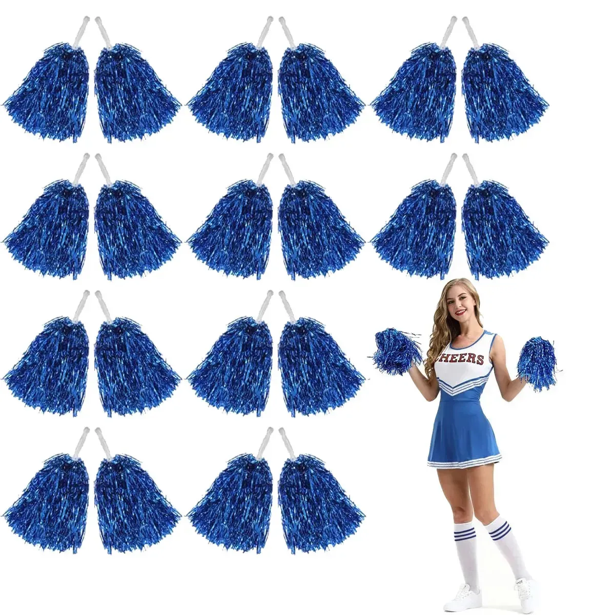 Pacote de 20 pompons de torcida, pompons de plástico para dança esportiva, pompons de flores à mão para líderes de torcida para esportes, dança, fantasias, festa noturna, cor azul
