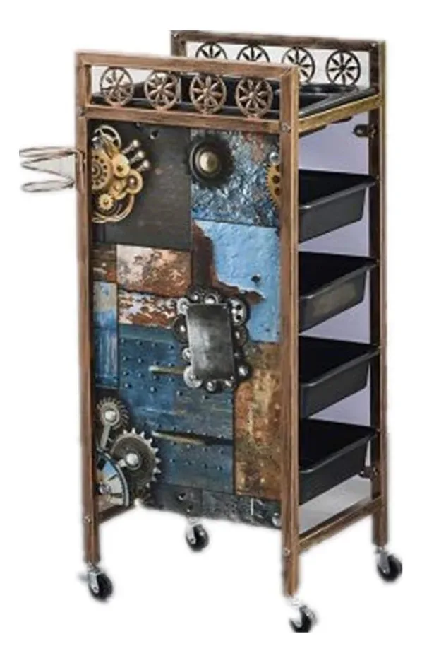 Carrinho de feira FMOPQ Industrial Steampunk marrom-escuro com design lisa