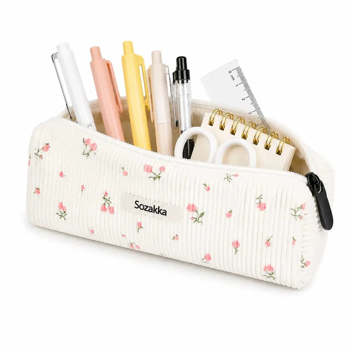 Coldre de cordeiro e flores vermelhas Modern School Design Faculty 1 estojo estético fechado para canetas e lápis, lavável, resistente de qualidade premium — flores vermelhas