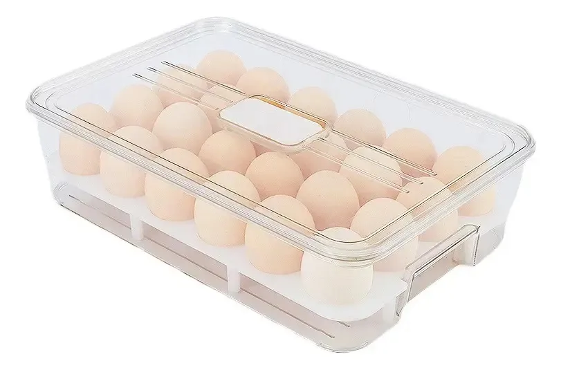 Caixa transparente de armazenamento de ovos para geladeira