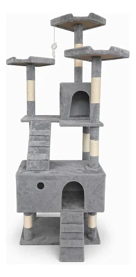 Raspador de gatos com rampa, cavernas e plataformas 170x50x50 cinza claro