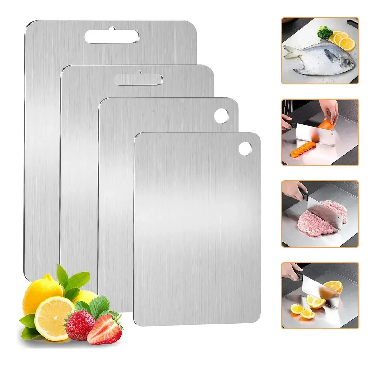Spcimx, 4 peças, tábuas de cortar cozinha de aço inoxidável, tábuas de cortar alimentos