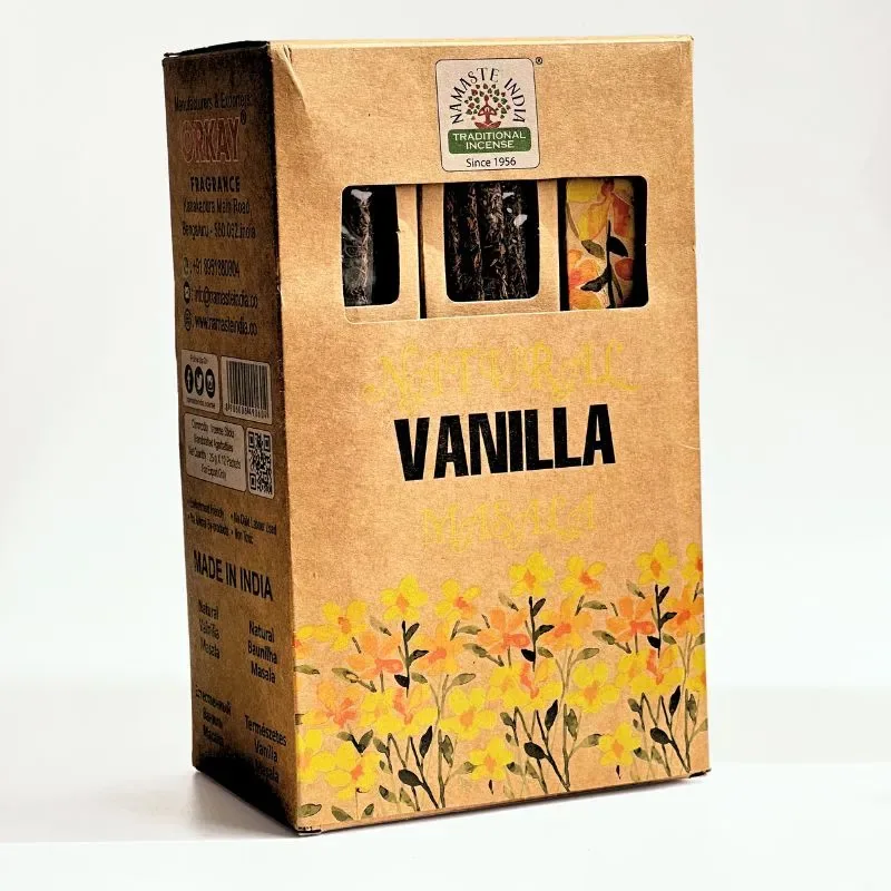 Incenso orgânico Massala Namaste India - 12 caixas de fragrâncias de baunilha