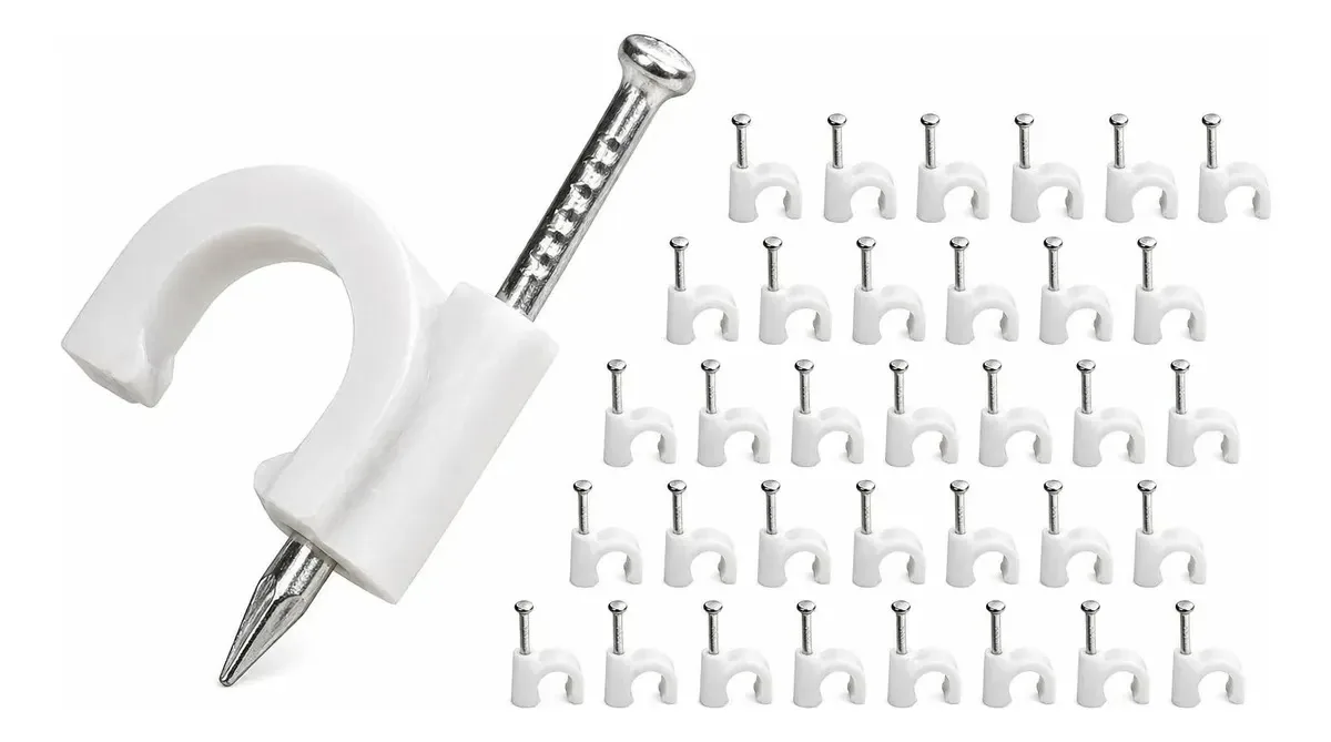 1000 Grampos Fixa Fio 8mm Miguelão Prego Aço Cabo - Branco
