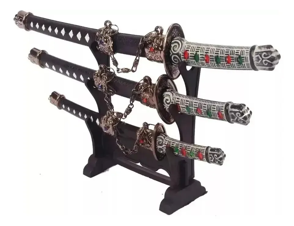 Miniatura 3 Espadas Katana Samurai Decorativa Inoxidável Preto