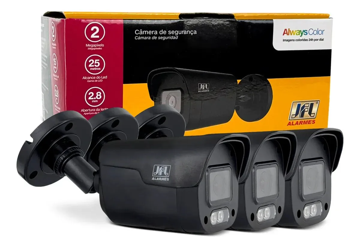 3x Camera Segurança Externa Colorida A Noite Jfl Ac-bp2325 Preto