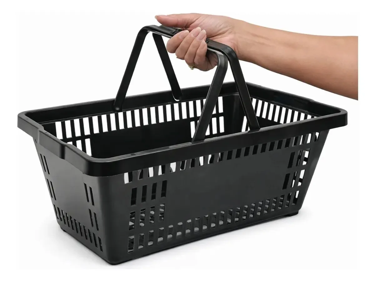 Kit 18 Cesta Plástica De Supermercado 13l Cestinha Preta Preta