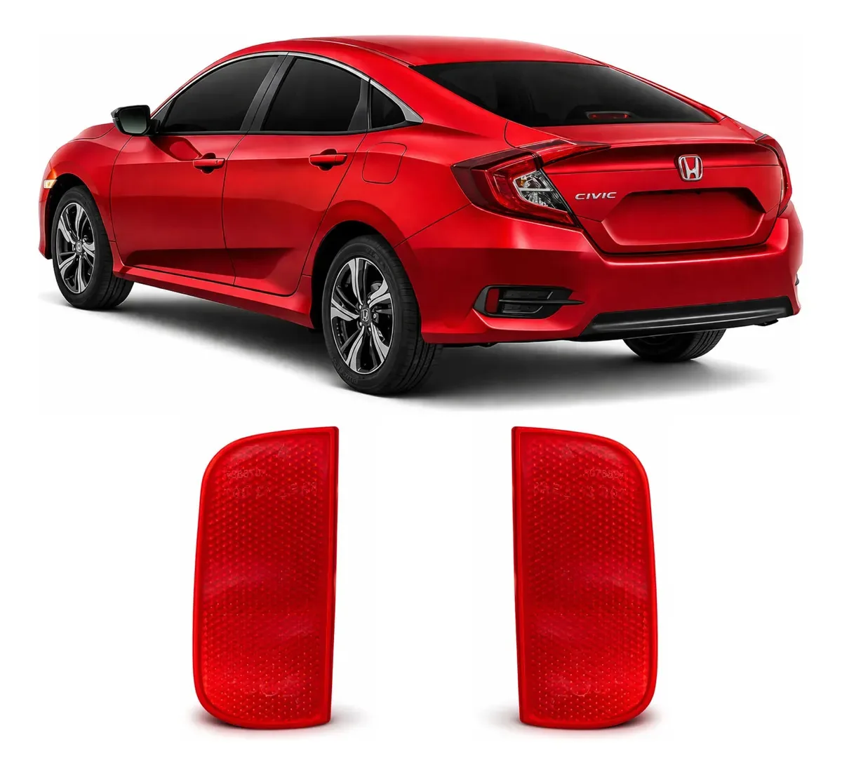 Par Kit Refletores Parachoque Traseiro Honda Civic 2017-2023