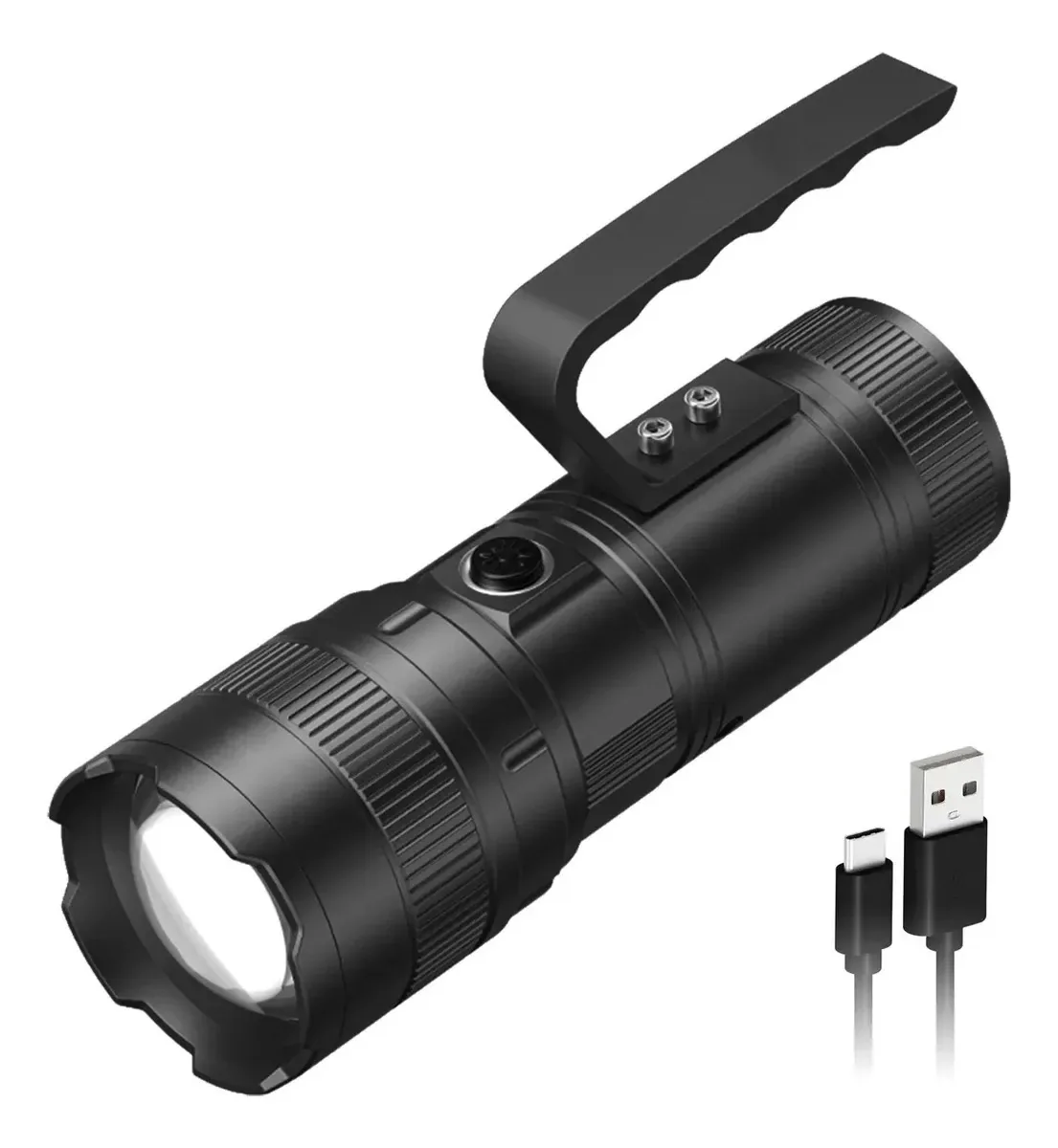 Lanterna LED tática recarregável Zoom Power Bank integrada branca preta