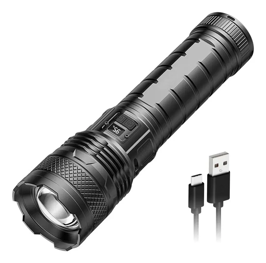 Lanterna tática LED recarregável Zoom Power Bank 1200 Lum branca preta