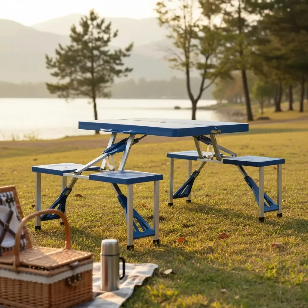 Mesa autoarmável Combo Camping Beach, mais de 84 cm, bancos ao ar livre