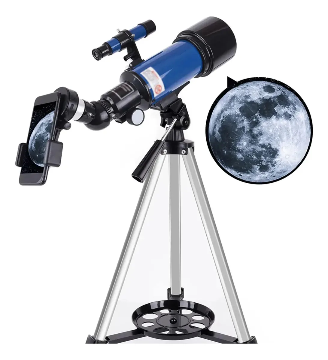 Telescópio, telescópios para crianças adultas iniciantes, telescópio refrator astronômico de abertura de 70 mm, telescópio de visão noturna, com tripé ajustável e adaptador de telefone, azul