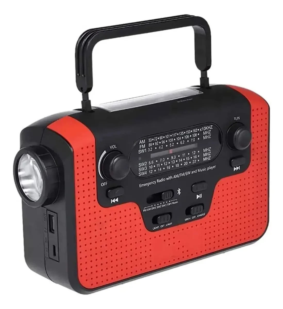 Rádio de emergência Dulasp 2200 mAh, rádio meteorológico, rádio AM/FM/SW/WB, rádio portátil com manivela solar com lanterna (tamanho: 1)