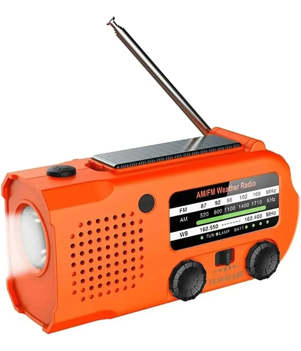 Rádio meteorológica Dulasp, rádio de emergência com manivela solar de 5000mah, alerta meteorológico, rádio portátil com flash (tamanho: 1)