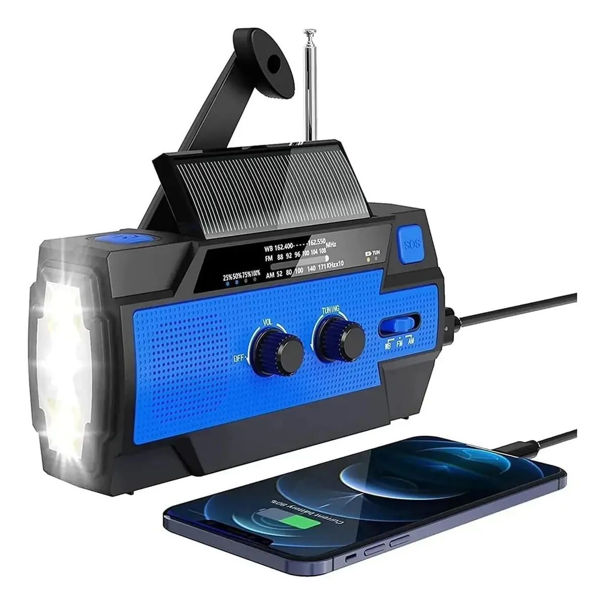 Rádio de cabo portátil multifuncional Gienex, rádio de manivela solar de emergência, rádio de emergência climática AM/FM com lanterna, lâmpada de leitura, carregador de telefone