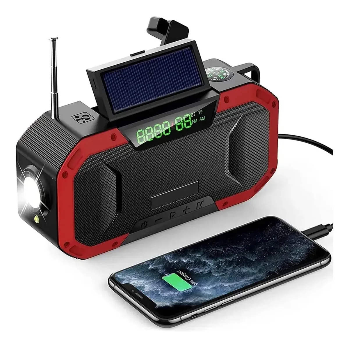 Rádio portátil multifuncional Gienex, rádio de emergência, rádio meteorológico, rádio portátil AM/FM, energia solar, carregamento de telefone USB, lanterna LED, SOS