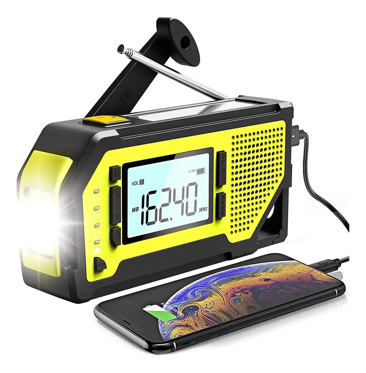 Rádio Gienex Emergency Solar Crank: rádio meteorológico AM/FM/NOAA, rádio de sobrevivência portátil com lanterna LED, carregador de celular, alarme SOS para residências e emergências