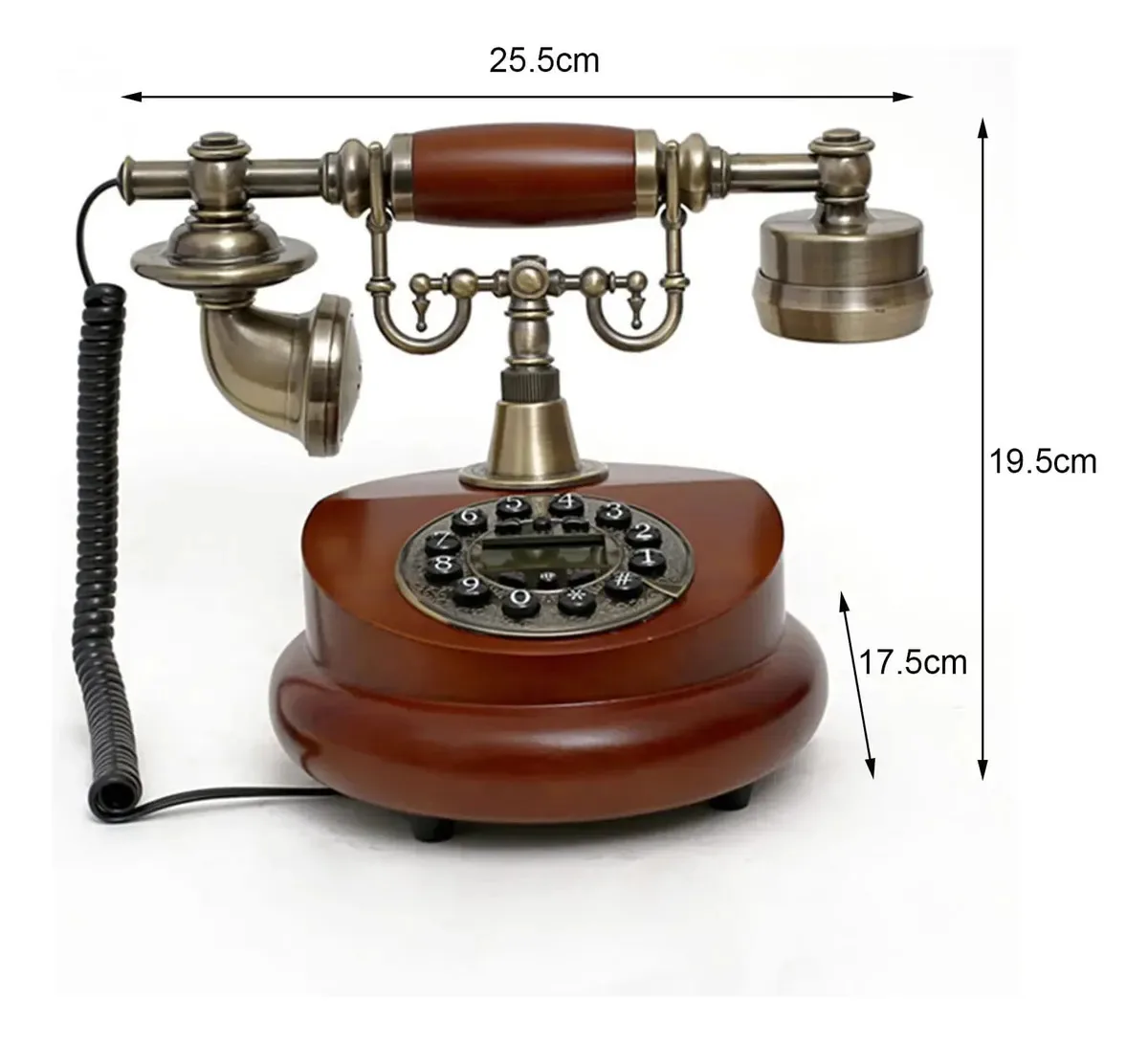 Telefone vintage Uwerebfm, telefone fixo retrô, discagem rotativa funcional, campainha clássica, com corpo de madeira e metal.