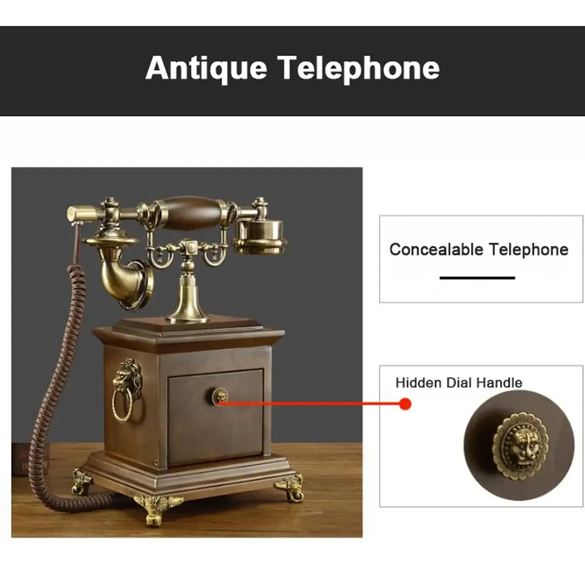 Telefone com fio rotativo europeu retrô Uwerebfm: teclado retrátil, telefone com fio vintage antigo para casa, hotel, escritório e decoração.