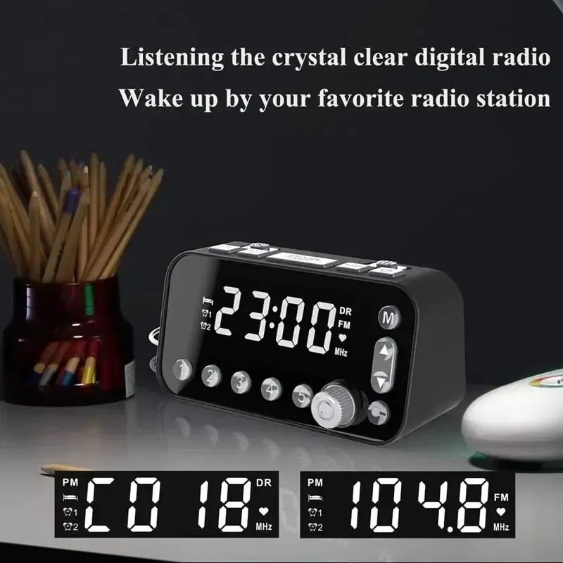 Despertador de cabeceira Gagalu Rádio DAB/FM Relógio LED digital Despertador grande Rádio USB duplo com temporizador de sono Relógio de rádio