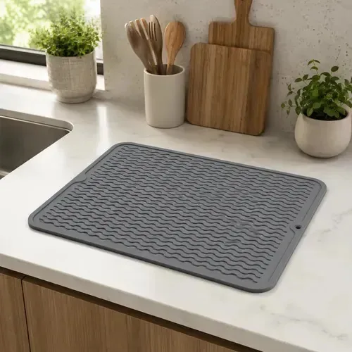 Tapete Escorredor De Louça Silicone Antiderrapante 40x30cm Cor Chumbo